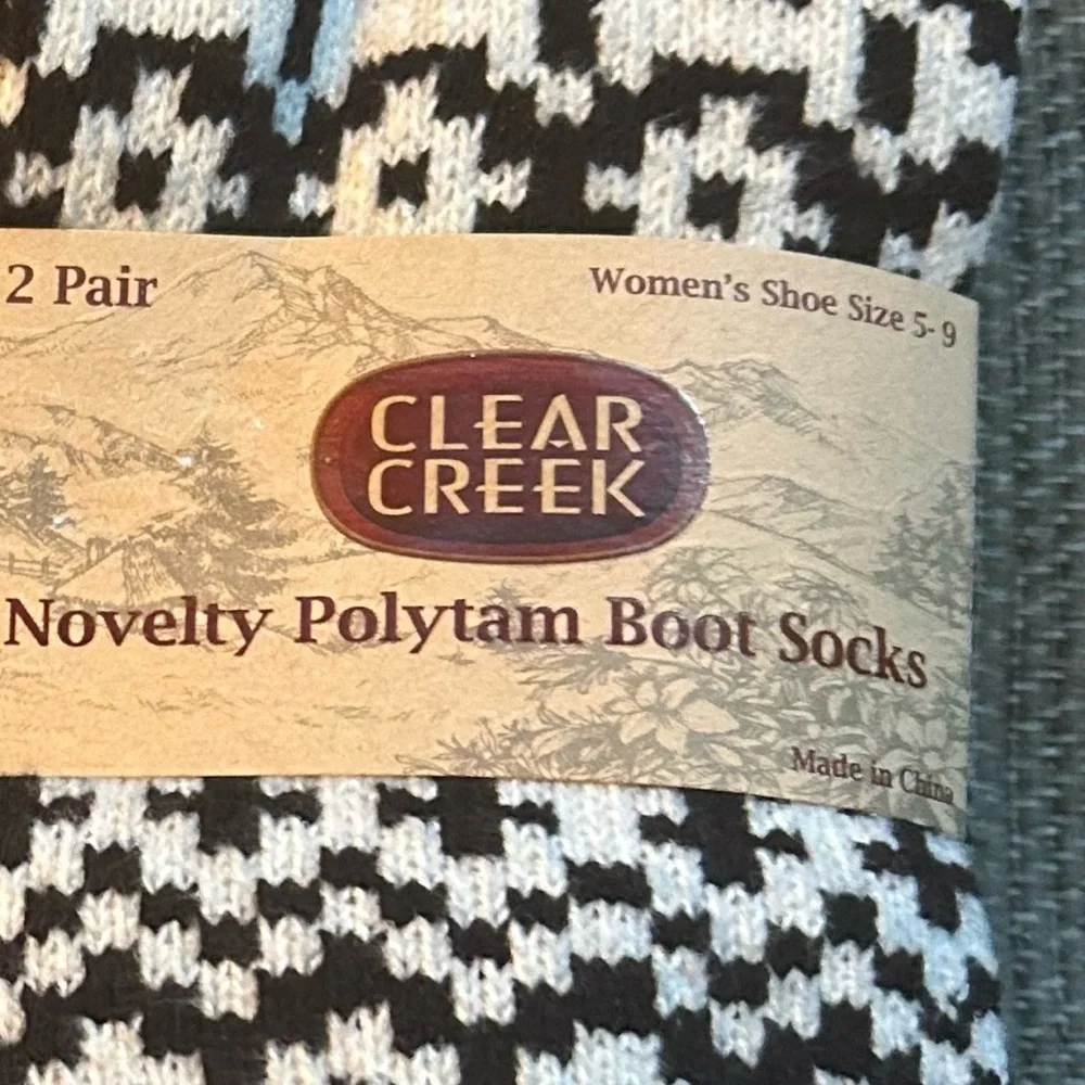 Clear Creek Woman’s Black White Novelty Boots Socks 4 Pairs Shoe Size 5 to 9